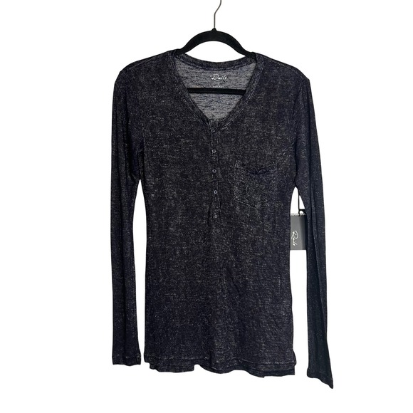 Rails Tops - Rails Henley Shirt Size L Black Burnout Long Sleeve V-Neck Pocket NWT